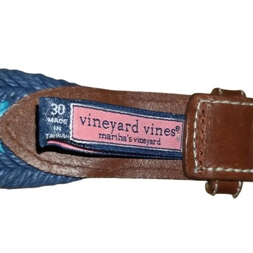 Vineyard Vines Woven Blue and Brown Leather WoMen's Belt Size 30 New